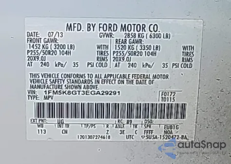 2014 Ford Explorer Sport из США, поврежденный, VIN 1FM5K8GT3EGA29291